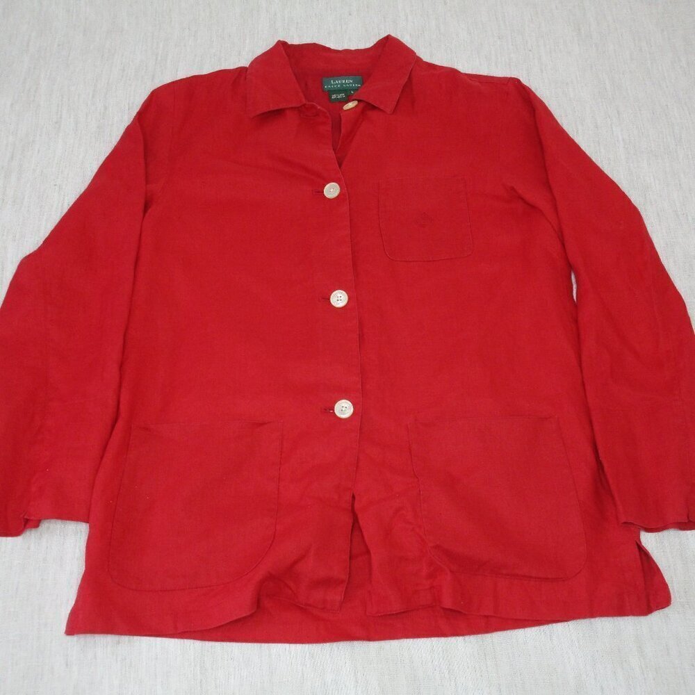 Women's‎ Lauren Ralph Lauren Red Button down Long Sleeve 100% Linen Shirt